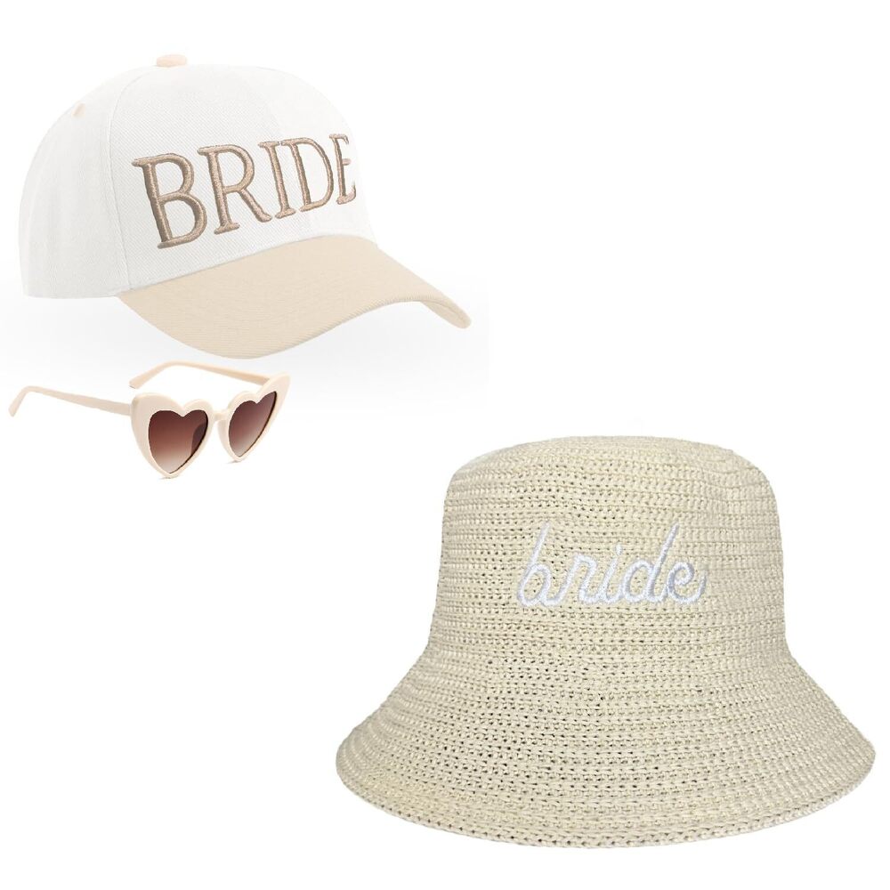 8654 Bride Trucker Hat and Bride Straw Bucket Hat, Bachelorette Party